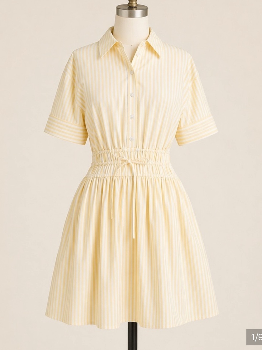 Jcrew yellow white stripe poplin button down dress collared size 6 tall J.Crew